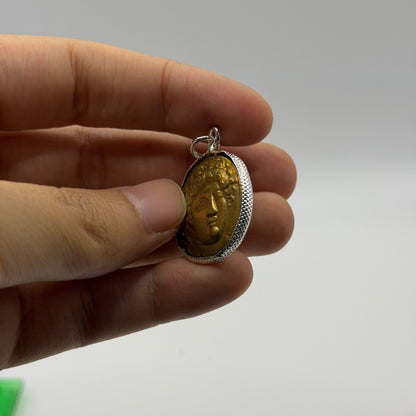 Ancient Roman Greek Style Gold Tone Coin Pendant