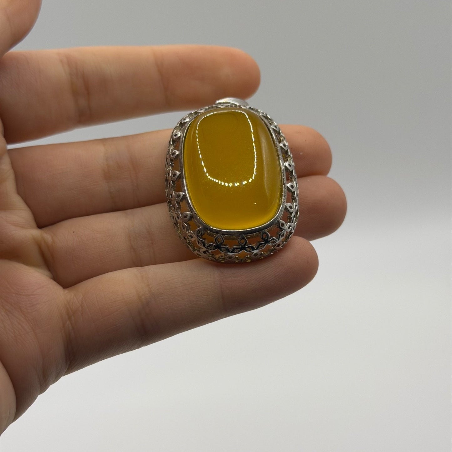 Antique Style Carved Blue Stone Intaglio Medallion Pendant Brass Frame
