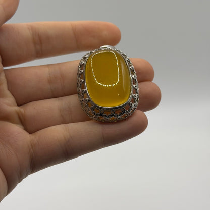 Antique Style Carved Blue Stone Intaglio Medallion Pendant Brass Frame
