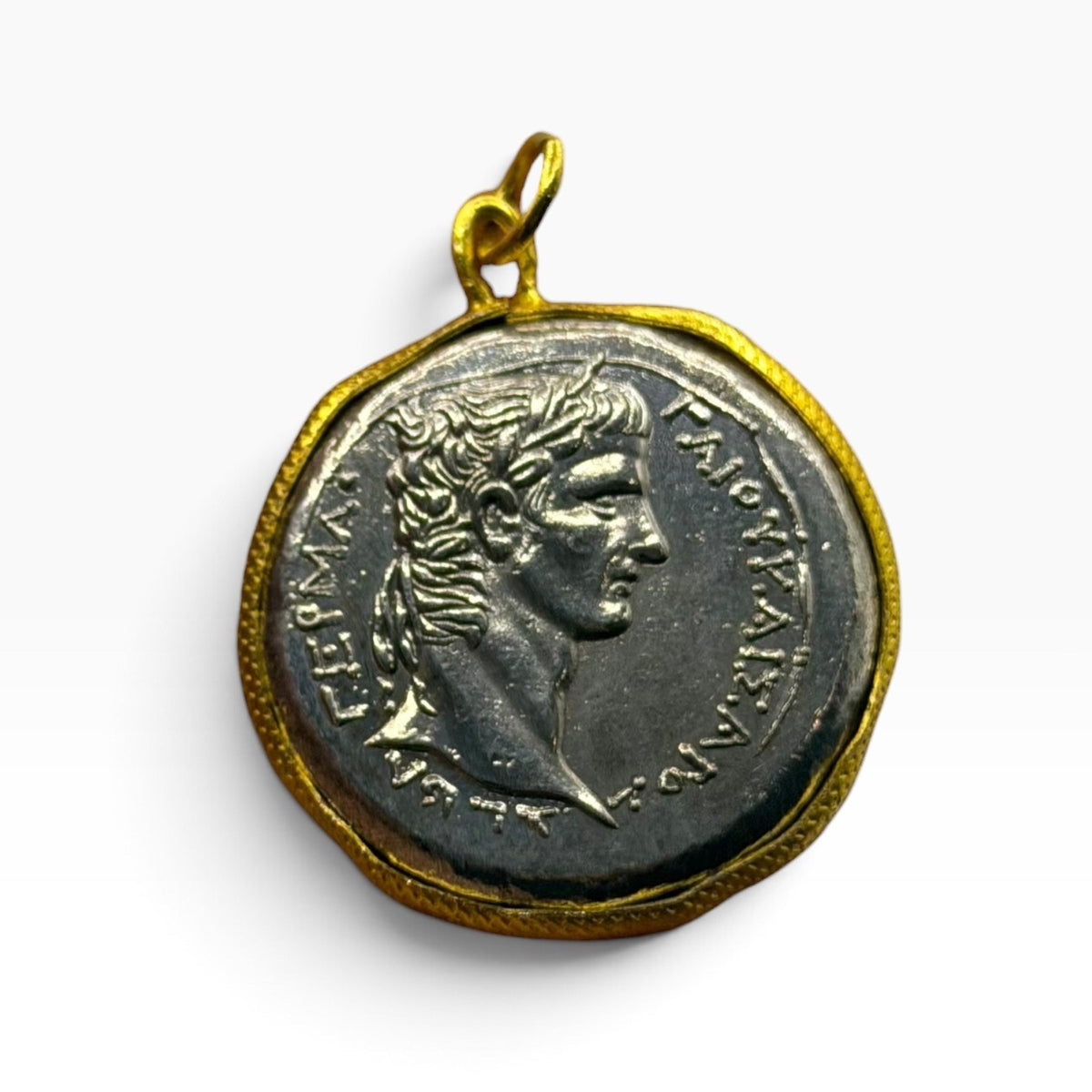 Ancient Greek Roman Inspired Silver Plated Gold Gilded Coin Pendant