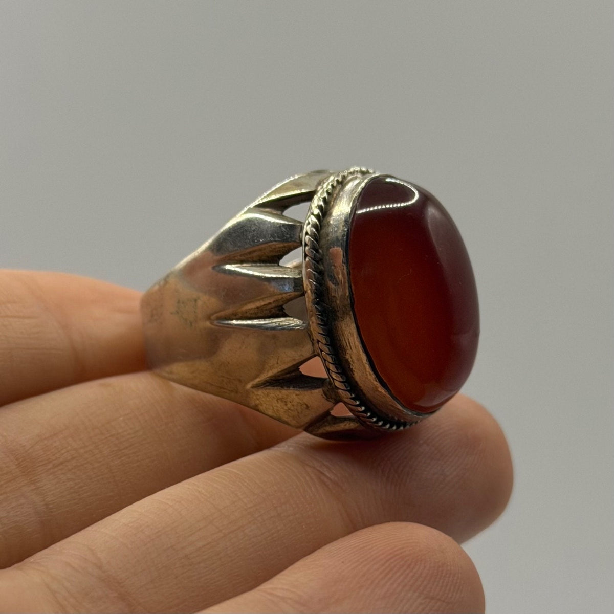 Silver Statement Ring featuring High-Dome Red Carnelian Cabochon