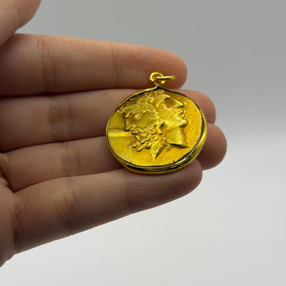 Ancient Roman Greek Style Gold Plated Coin Pendant