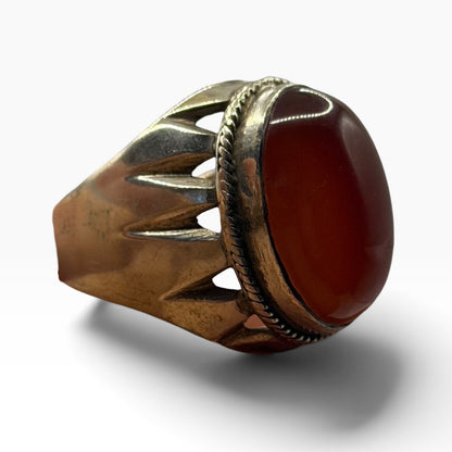 Silver Statement Ring featuring High-Dome Red Carnelian Cabochon