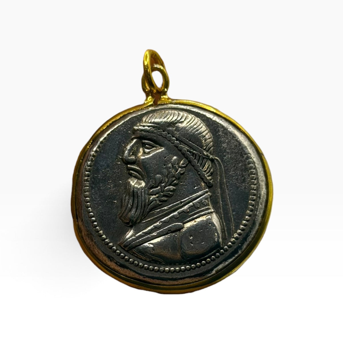 Ancient Empire Inspired Silver Plated Gold Gilded Coin Pendant