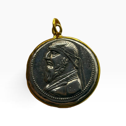 Ancient Empire Inspired Silver Plated Gold Gilded Coin Pendant