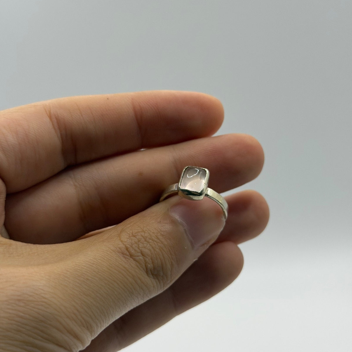 Solid 925 Sterling Silver Ring Square Cabochon Solitaire