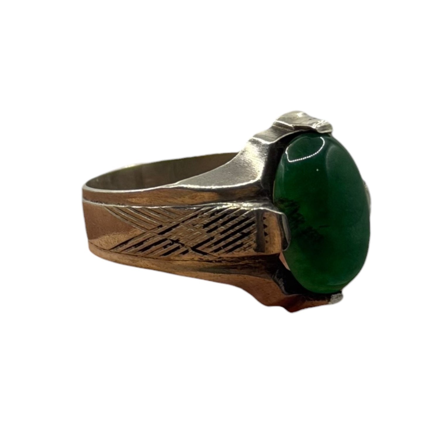 Vintage Handmade Silver Ring With Jade Stone