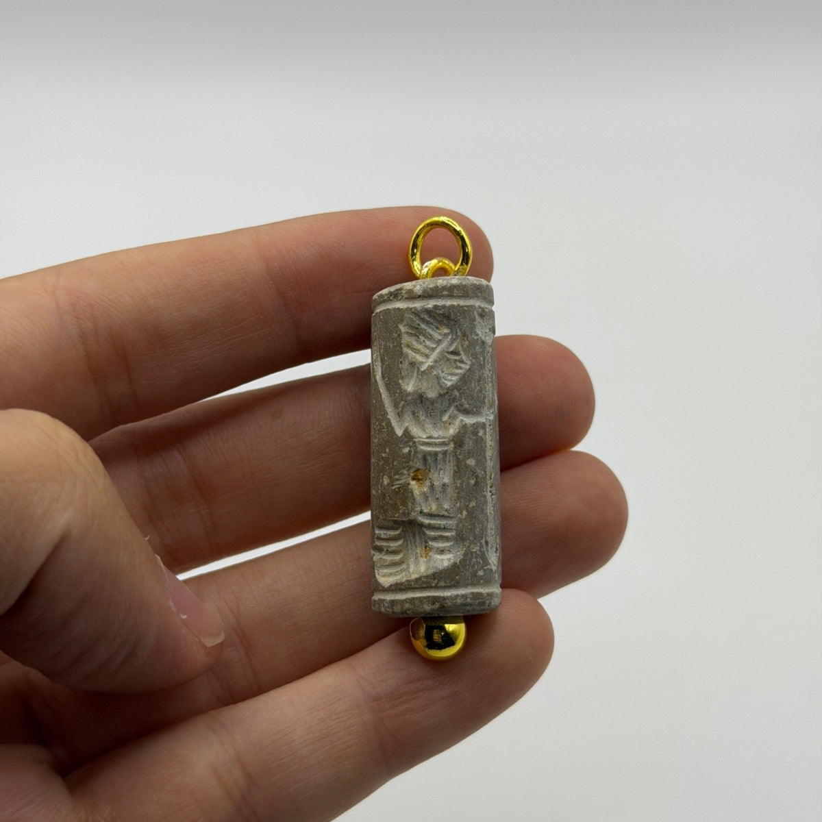Antique Carved Cylinder Seal Pendant Ancient Style Bead Charm