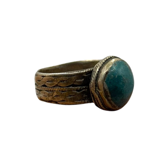 Antique Style Silver Braided Band Ring with Round Stone