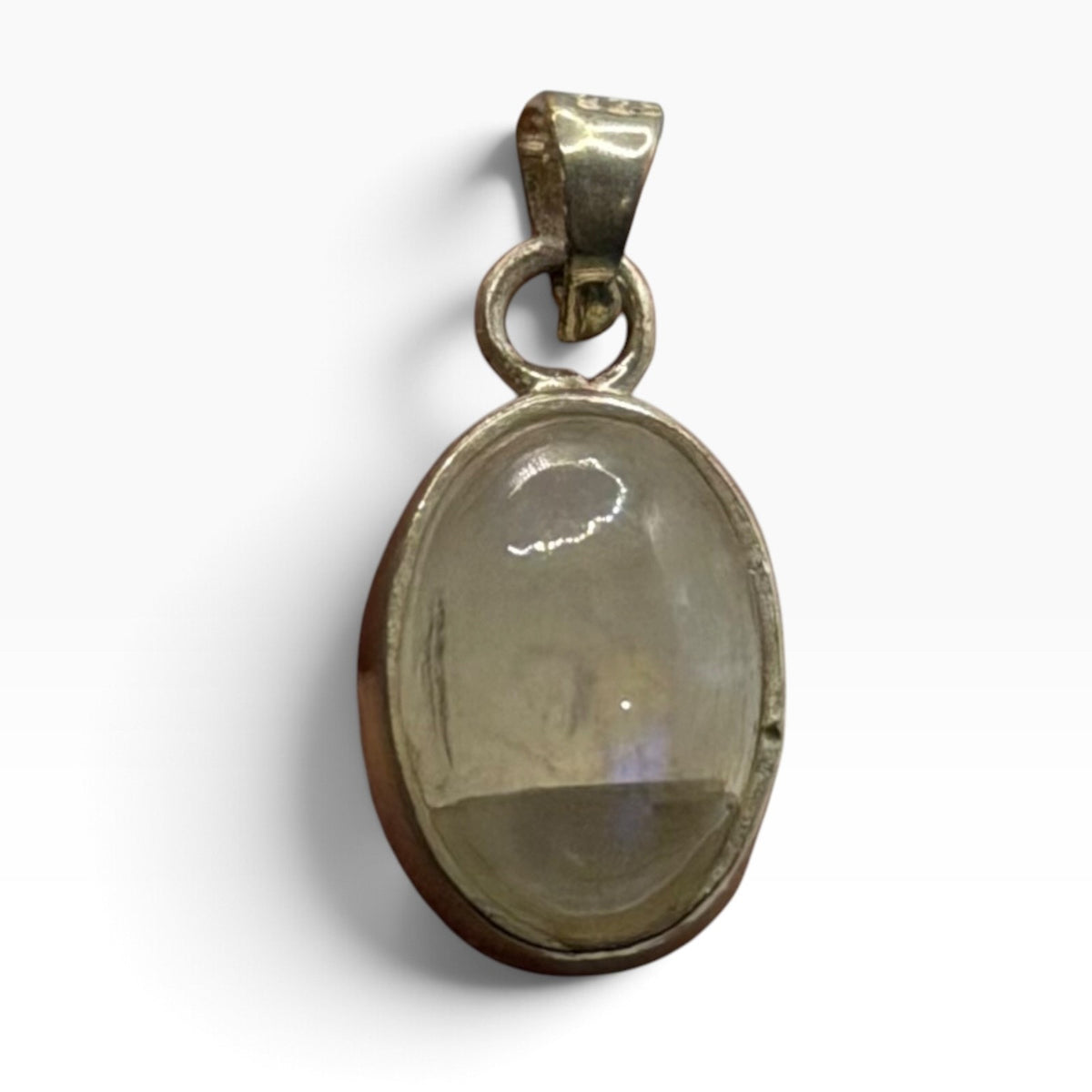 925 Sterling Silver Oval Clear Quartz Cabochon Pendant Charm