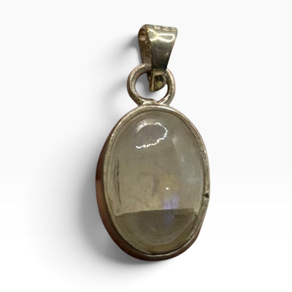 925 Sterling Silver Oval Clear Quartz Cabochon Pendant Charm