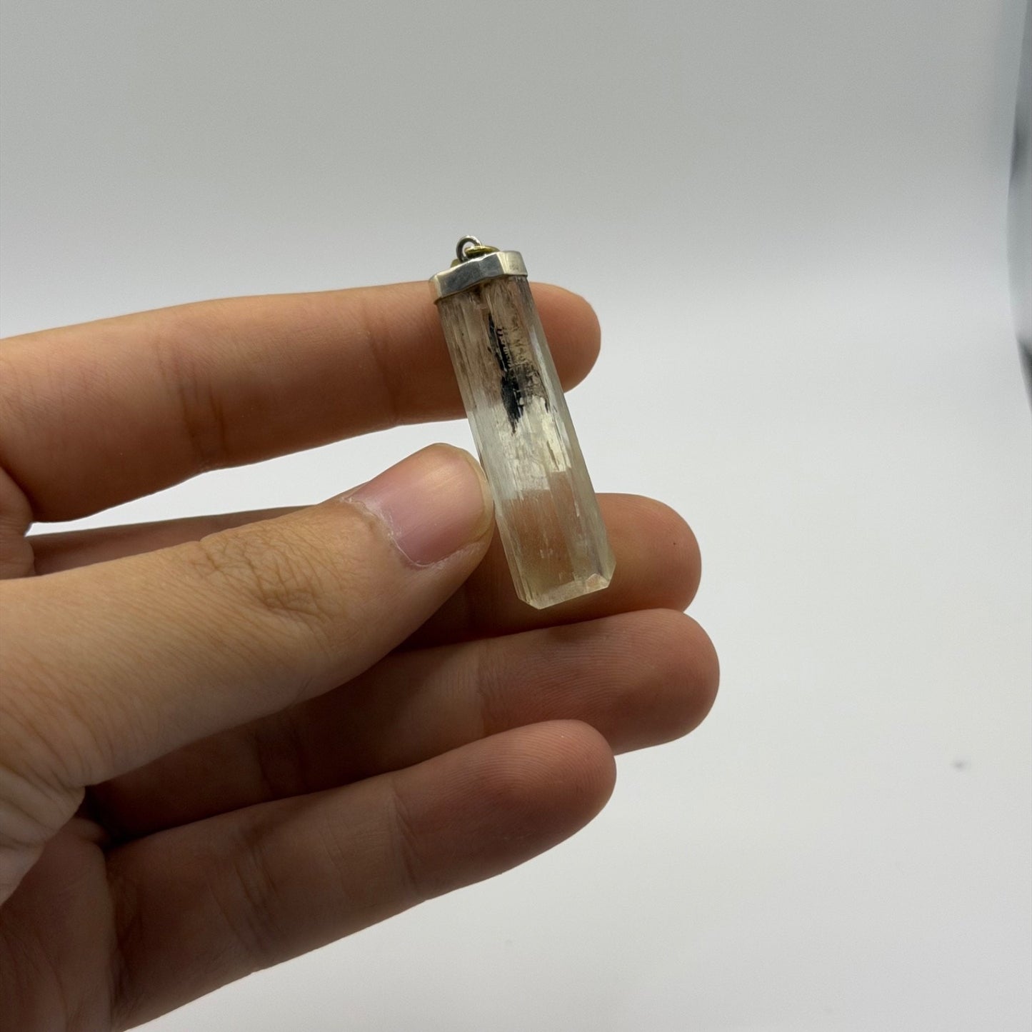 Beautiful Raw Scapolite Crystal Slice Silver Pendant