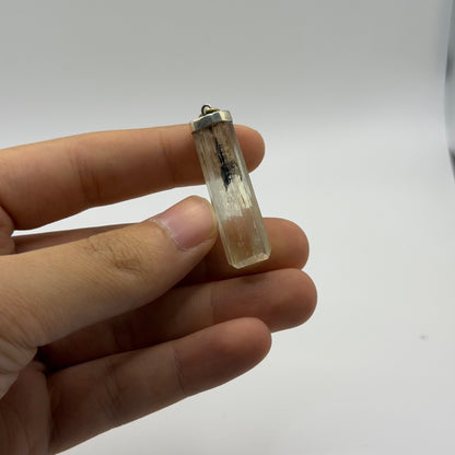 Beautiful Raw Scapolite Crystal Slice Silver Pendant