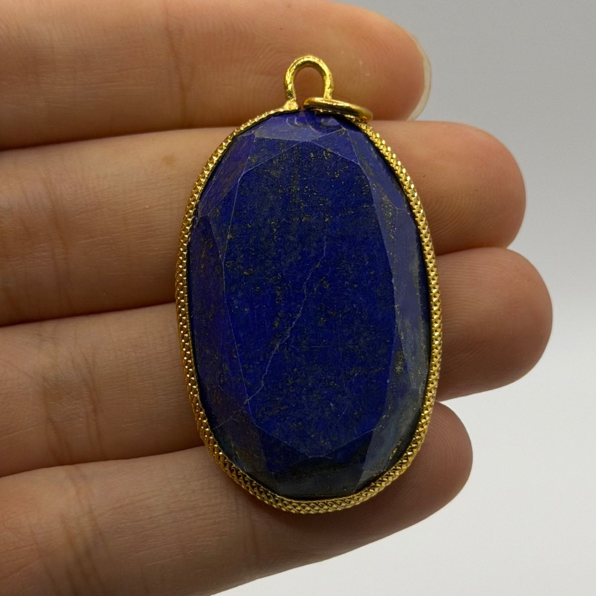 Genuine Natural Afghan Lapiz Lazuli Gold Gilded Pendant
