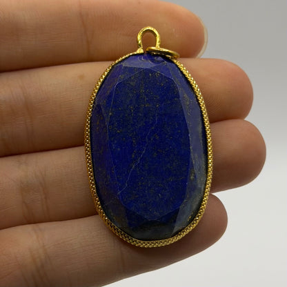 Genuine Natural Afghan Lapiz Lazuli Gold Gilded Pendant