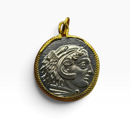 Ancient Roman Greek Style Silver & Gold Plated Coin Pendant