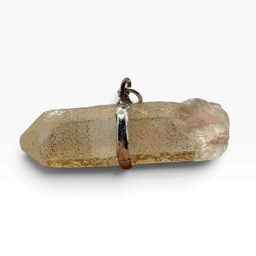Raw Quartz Crystal Point Horizontal Bar Pendant Natural Mineral Charm