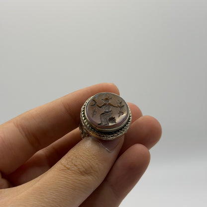 Vintage Silver Carved Intaglio Carnelian Figure Signet Ring Ancient Style