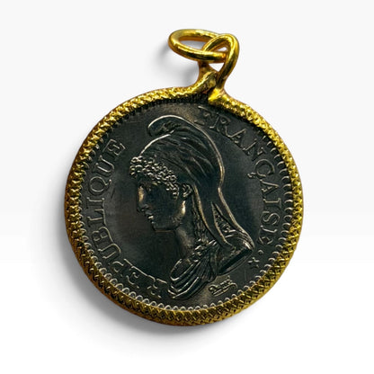 French Marianne / Ceres Dupré Style Coin Gold Plated Pendant