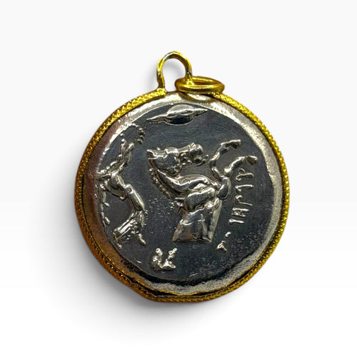 Ancient Greek Inspired Coin Gold Plated Frame Pendant
