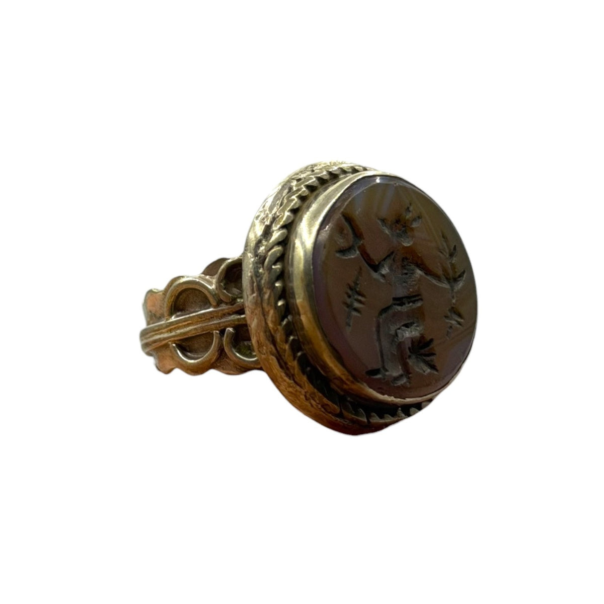 Vintage Silver Carved Intaglio Carnelian Figure Signet Ring Ancient Style