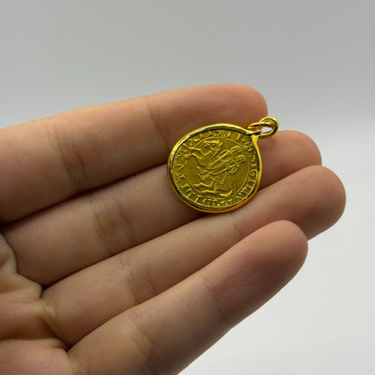 Ancient Roman Greek Style Gold Plated Coin Pendant