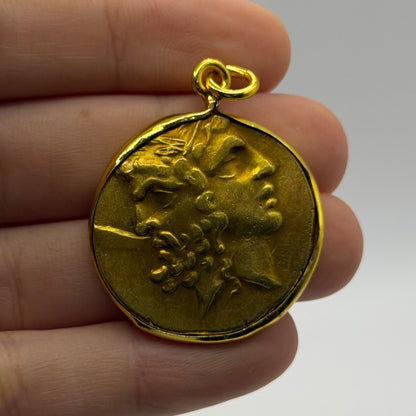 Ancient Roman Greek Style Gold Plated Coin Pendant