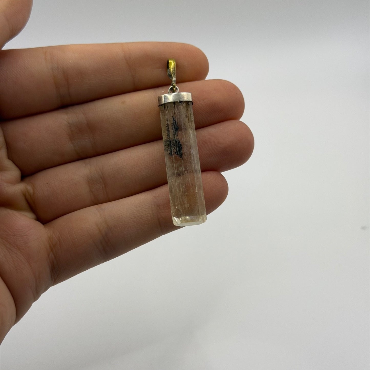 Beautiful Raw Scapolite Crystal Slice Silver Pendant