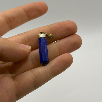 Natural Afghan Lapis Lazuli Point Pendant Silver Cap Hexagonal Crystal Bullet