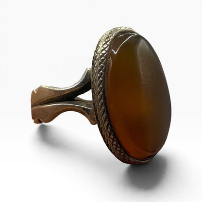Vintage Post Medieval Style Silver Agate Ring