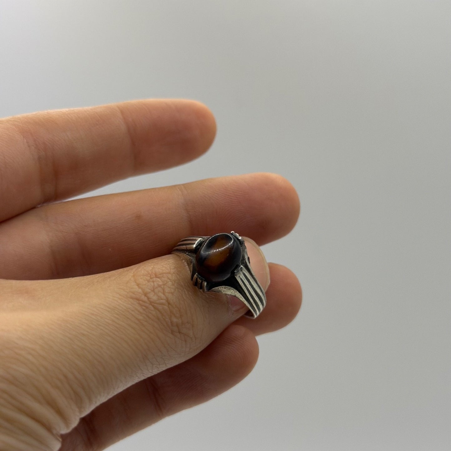 Silver Dark Smokey Quartz Onyx Oval Gemstone Solitaire Ring