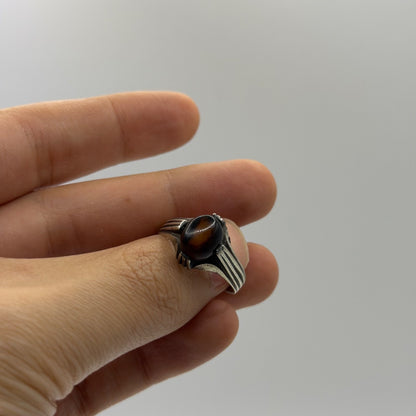 Silver Dark Smokey Quartz Onyx Oval Gemstone Solitaire Ring