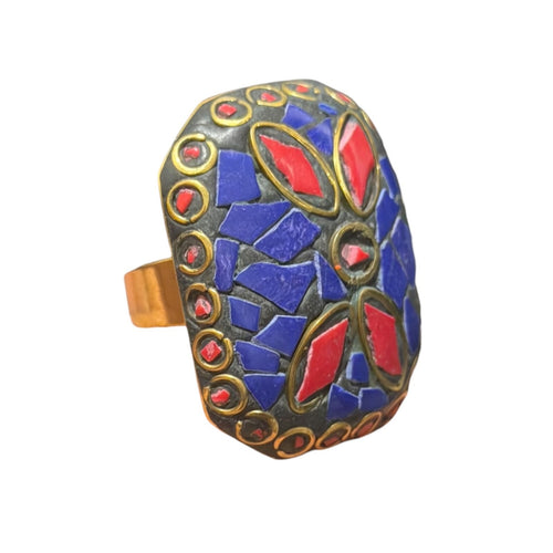 Handmade Tribal Nepalese Multi Stone Brass Ring
