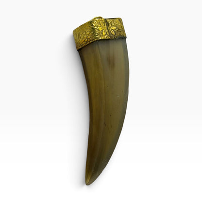 Antique Style Faux Horn Claw Tusk Pendant Brass Gold Tone Cap Talisman