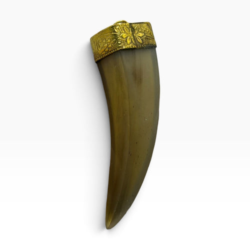 Antique Style Faux Horn Claw Tusk Pendant Brass Gold Tone Cap Talisman