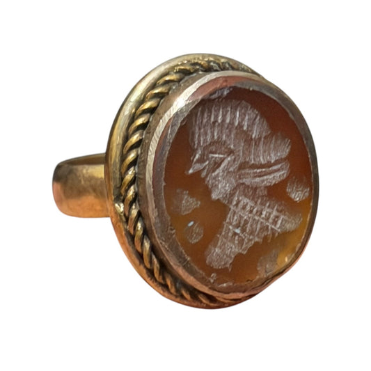 Ancient Roman Style Intaglio Carved Brass Ring