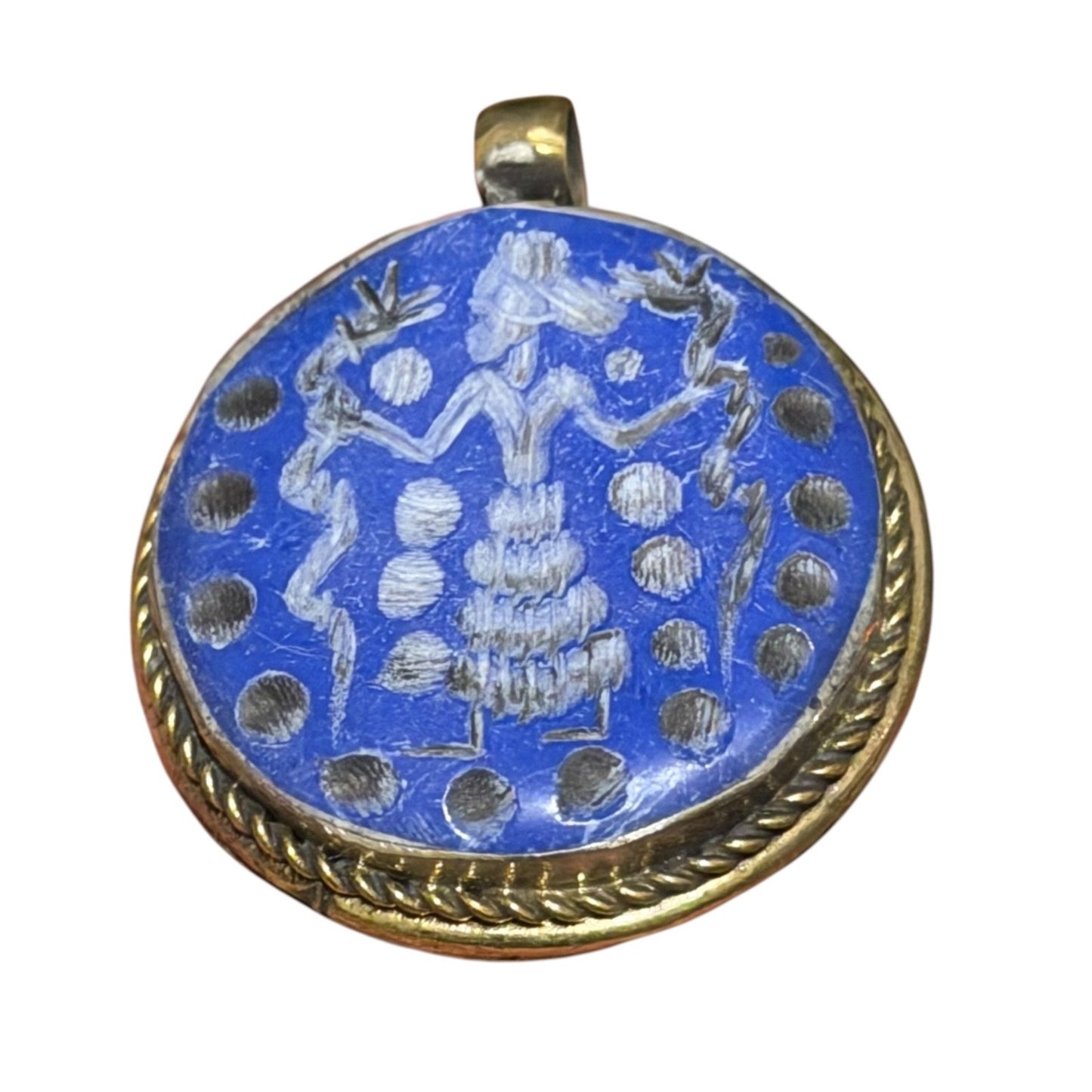 Snake Charmer Intaglio Brass Pendant