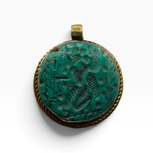 Ancient Near Eastern Style Hand Carved Intaglio Brass Pendant