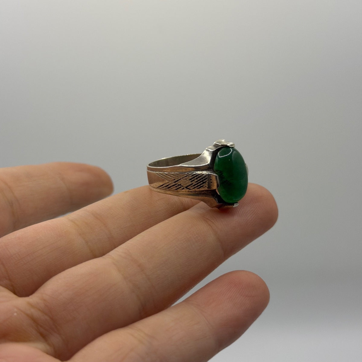 Vintage Handmade Silver Ring With Jade Stone