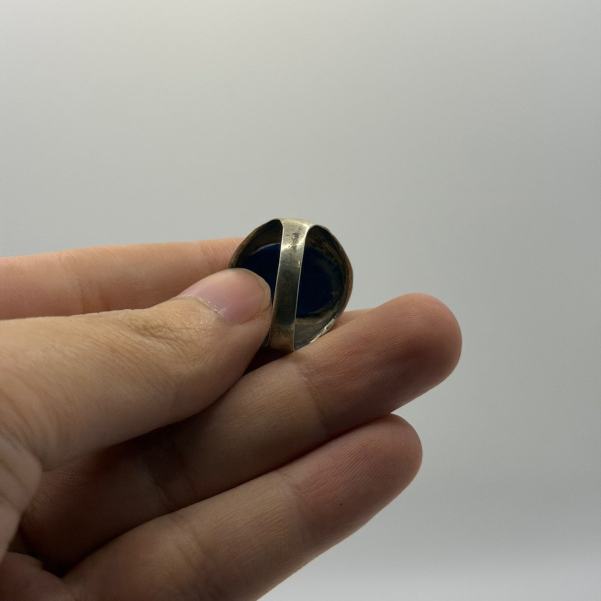 Vintage Silver Lapis Lazuli Cabochon Solitaire Ring Ancient Style Signet