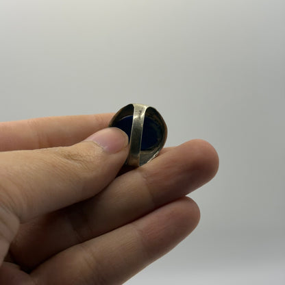 Vintage Silver Lapis Lazuli Cabochon Solitaire Ring Ancient Style Signet