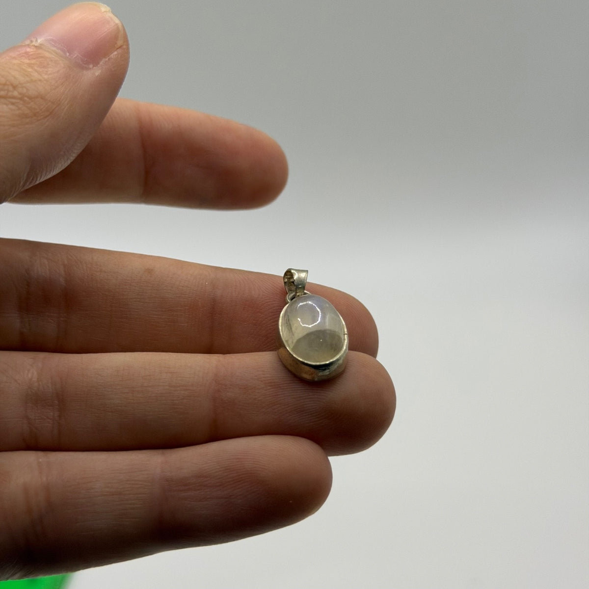 925 Sterling Silver Oval Clear Quartz Cabochon Pendant Charm
