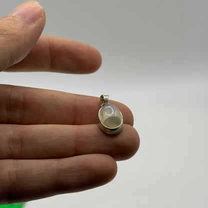 925 Sterling Silver Oval Clear Quartz Cabochon Pendant Charm