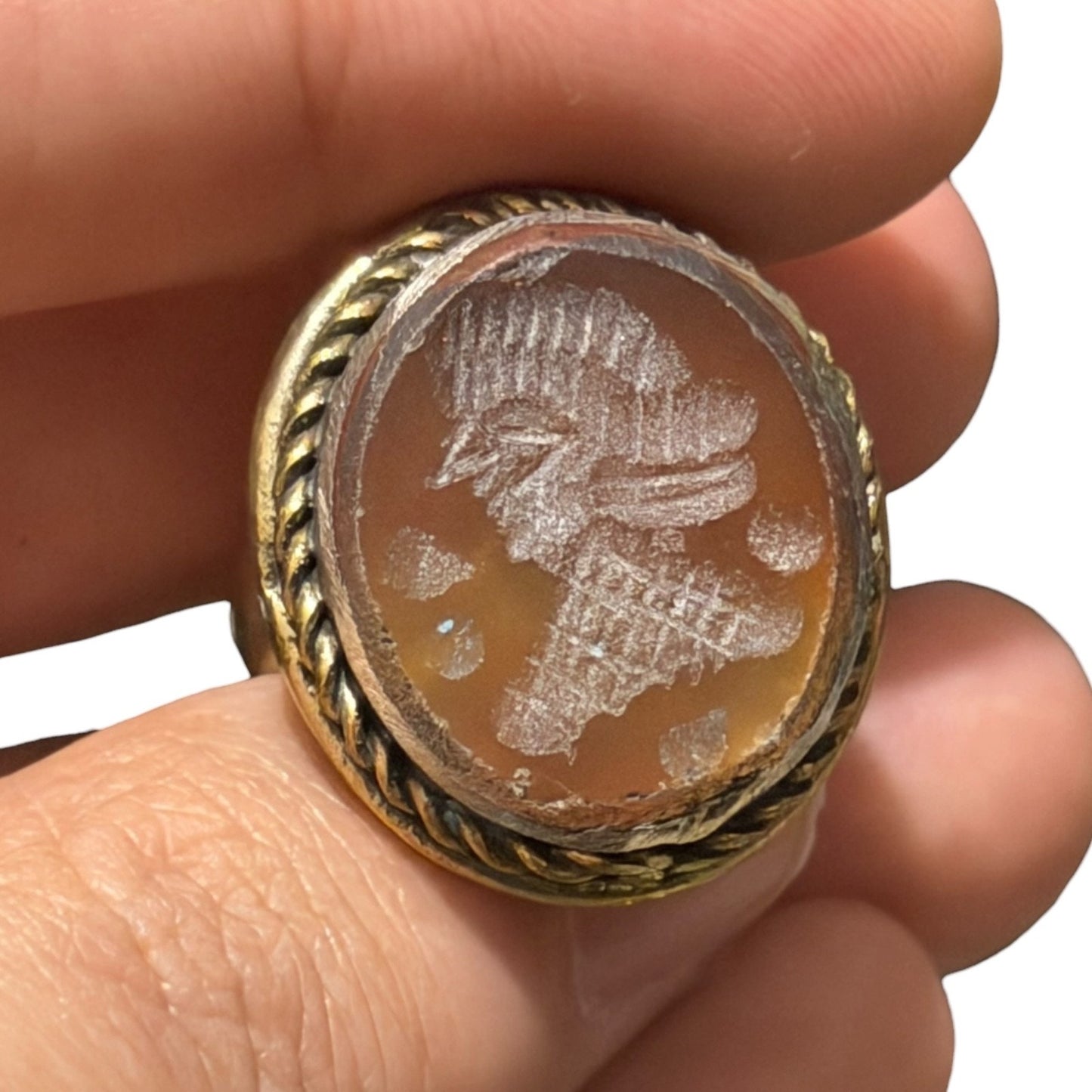 Ancient Roman Style Intaglio Carved Brass Ring