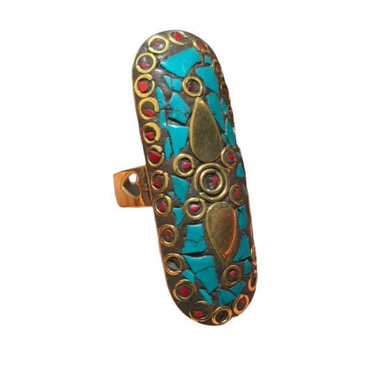 Vintage Nepalese Tibetan Brass Ring With Stones