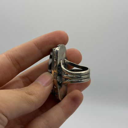 Vintage Tibetan Dzi Bead Sterling Silver Ring