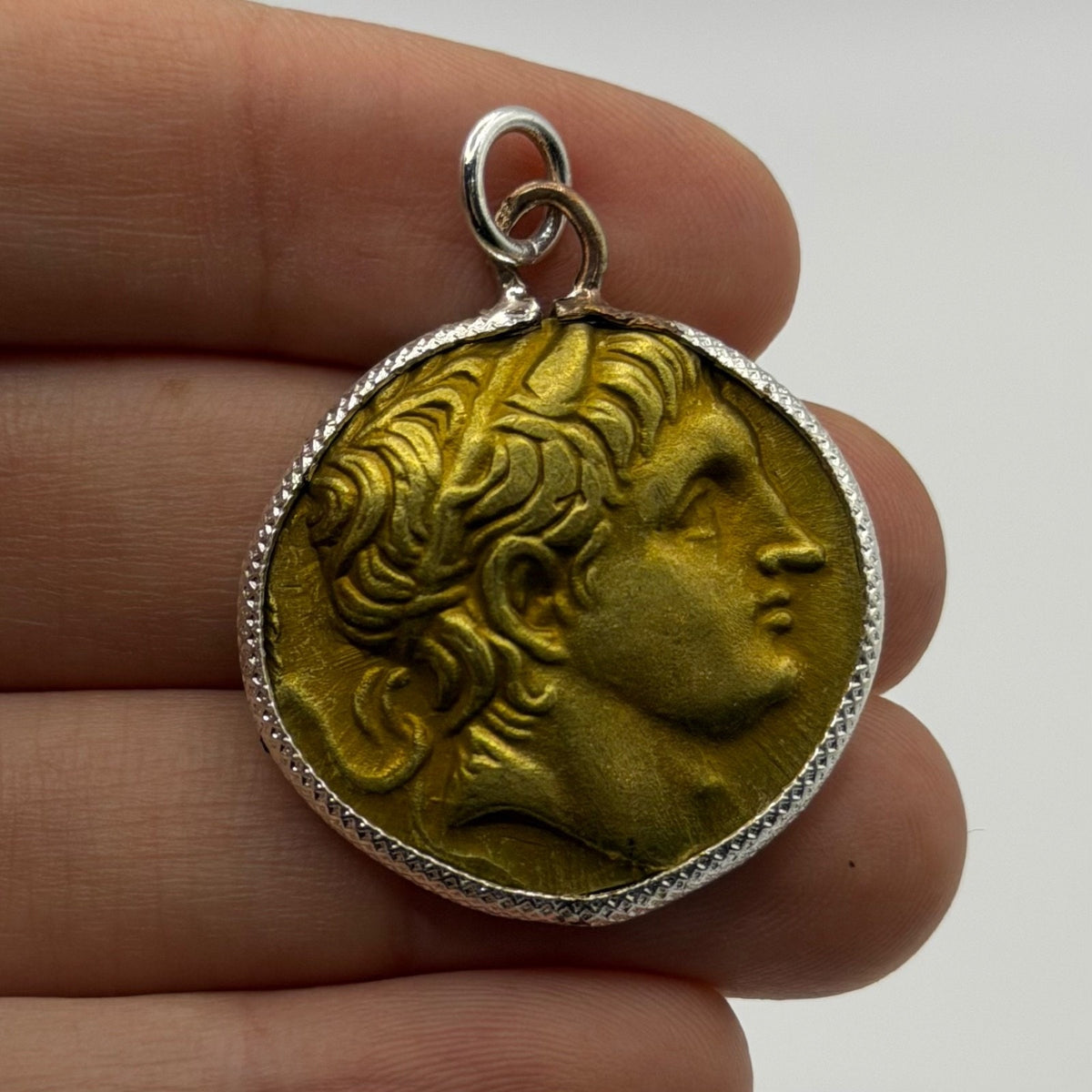 Ancient Roman Greek Style Coin Pendant Silver Gold Tone Coin Medallion Charm