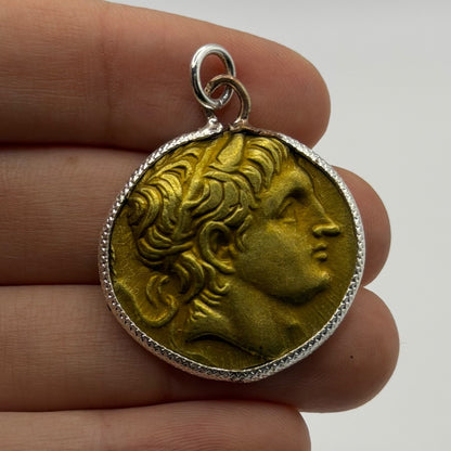 Ancient Roman Greek Style Coin Pendant Silver Gold Tone Coin Medallion Charm