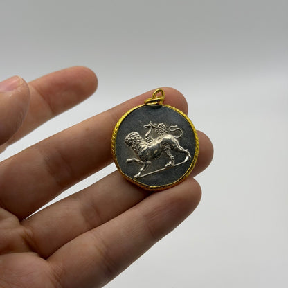Ancient Roman Greek Style Silver & Gold Plated Coin Pendant