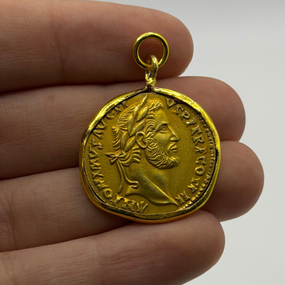Ancient Roman Greek Style Coin Pendant Silver Gold Tone Coin Medallion Charm
